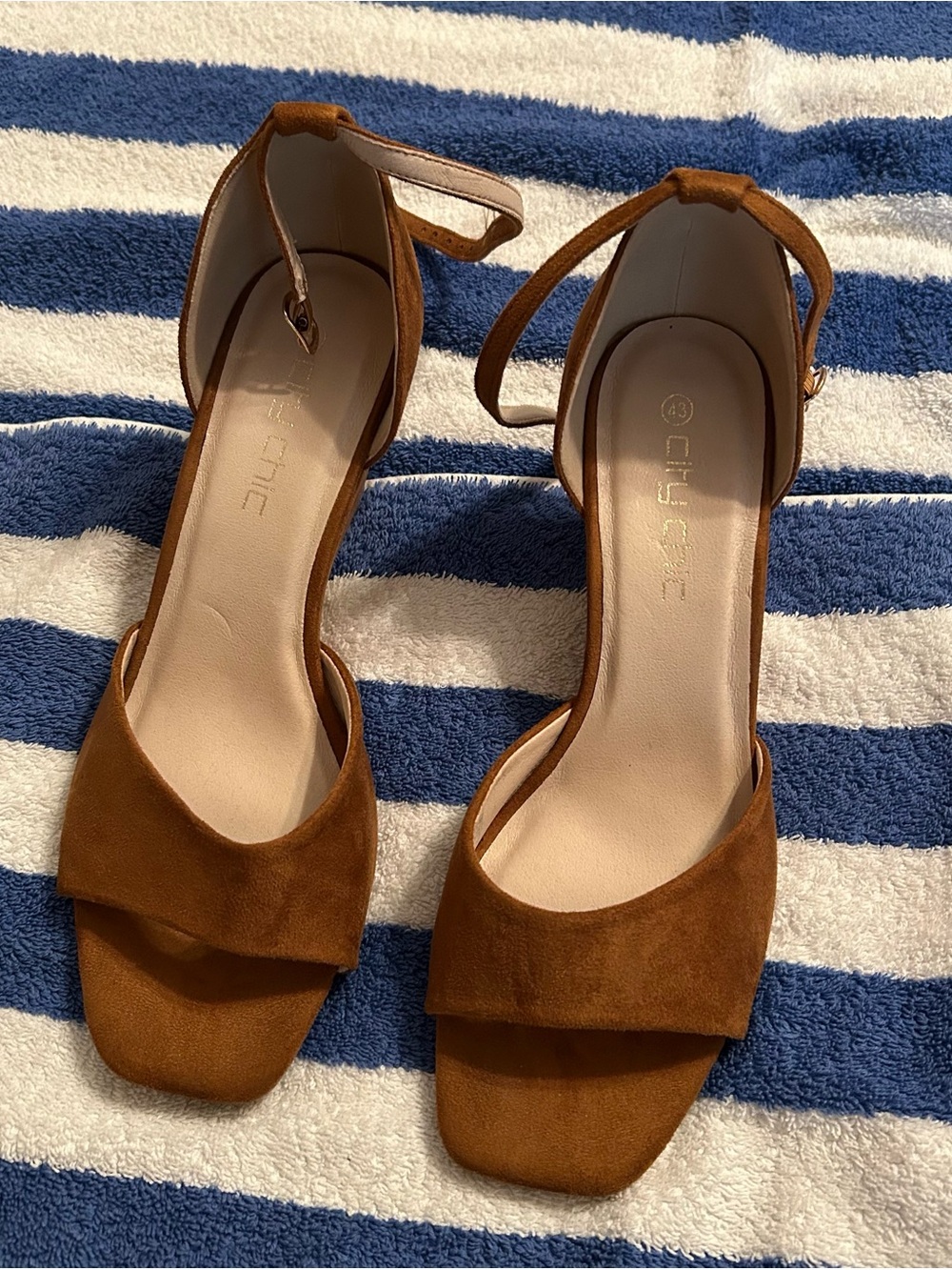 City Chic Tan Suede Ankle-Strap Block Heels